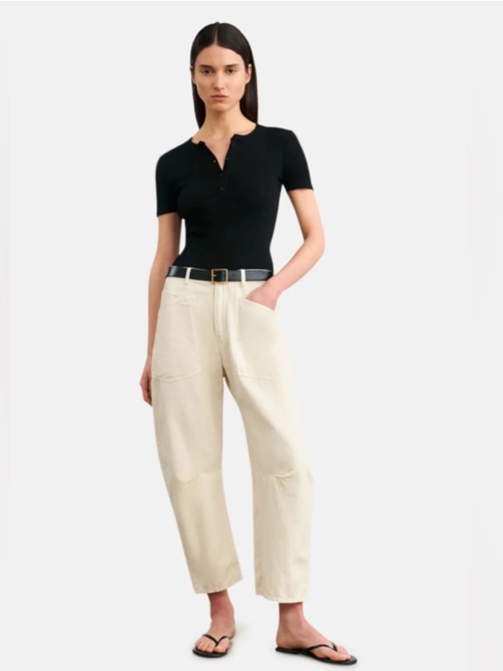 NILI LOTAN Shon Barrel Leg Cream Pants
